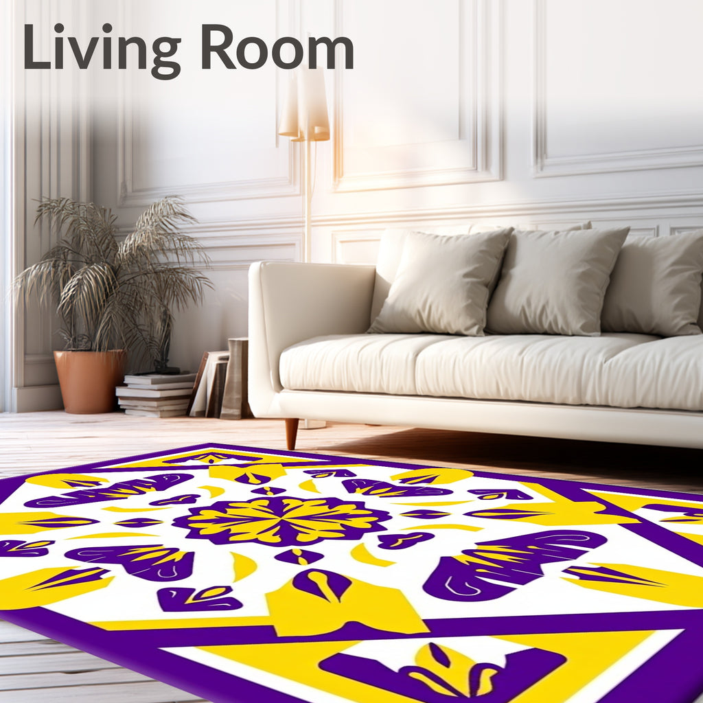 Bold Purple Yellow Geometric Medallion Rug
