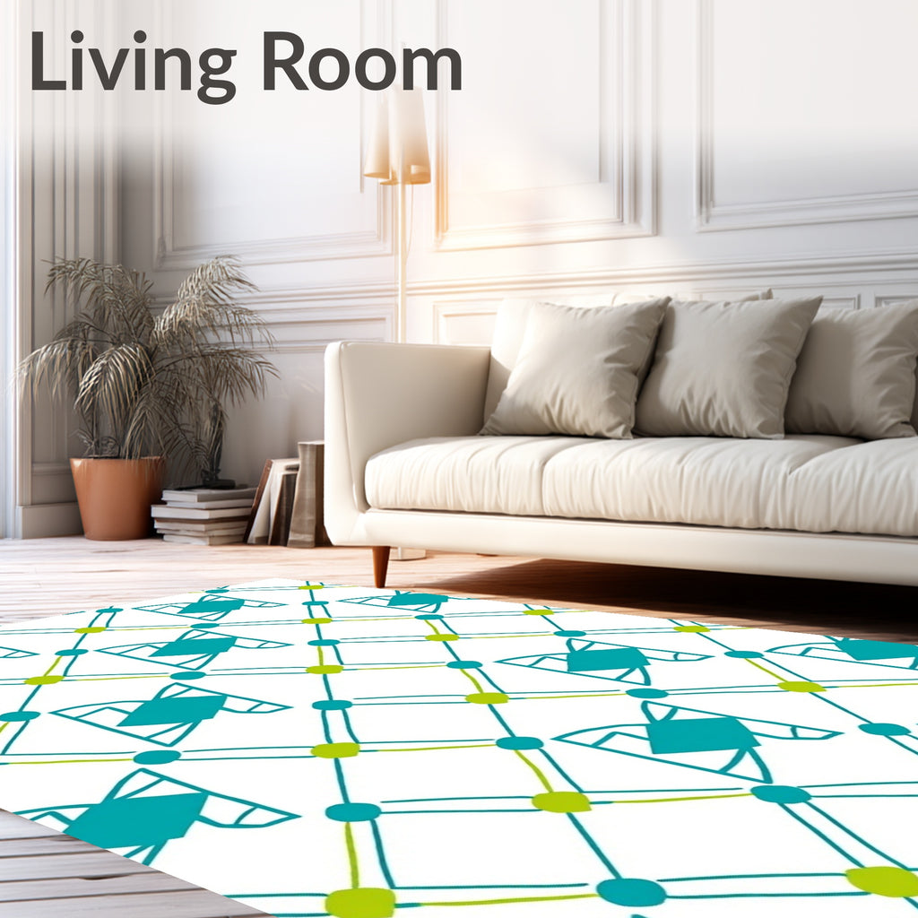 Teal And Lime Diamond Lattice Rug
