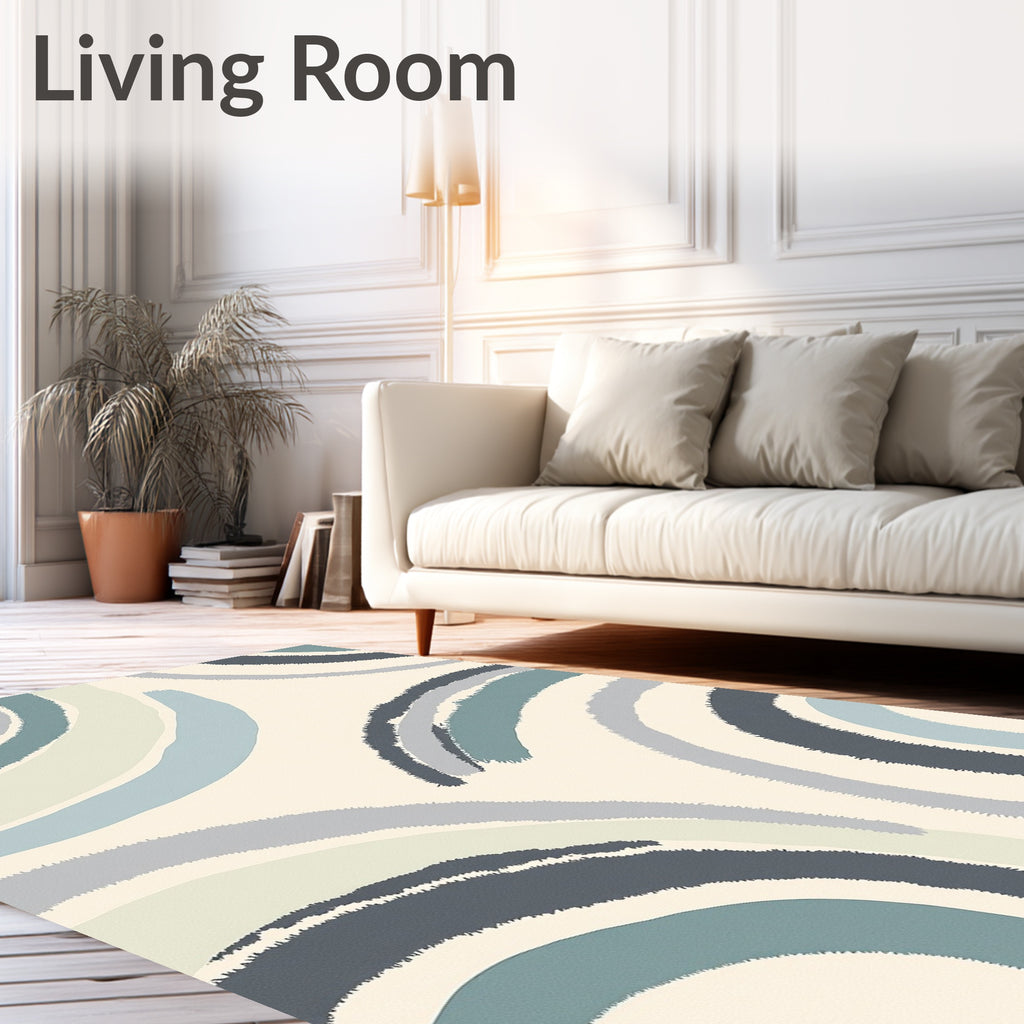 Coastal Blue Arc Brushstrokes Rug
