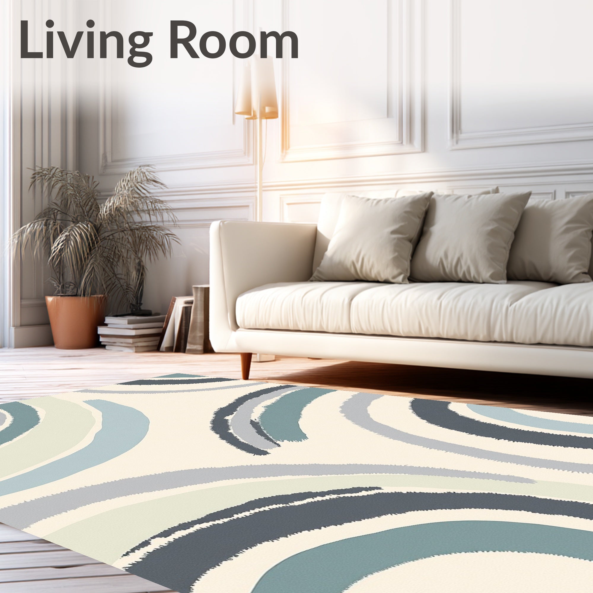 Coastal Blue Arc Brushstrokes Rug