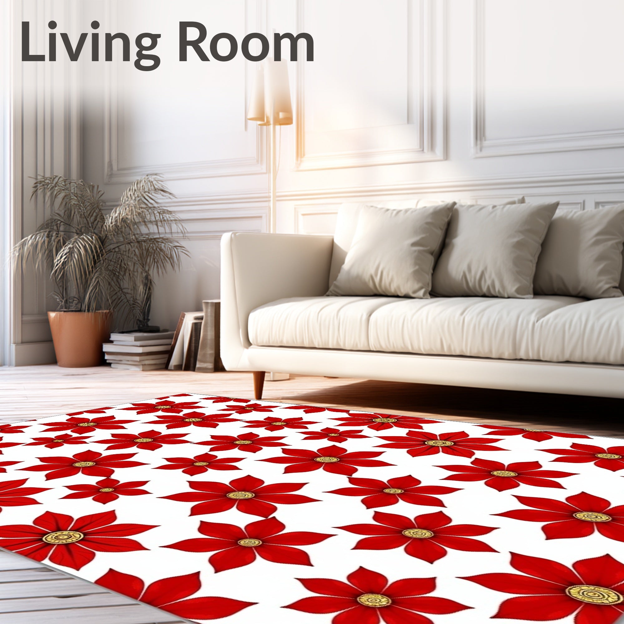 Vibrant Red Flower Explosion Rug