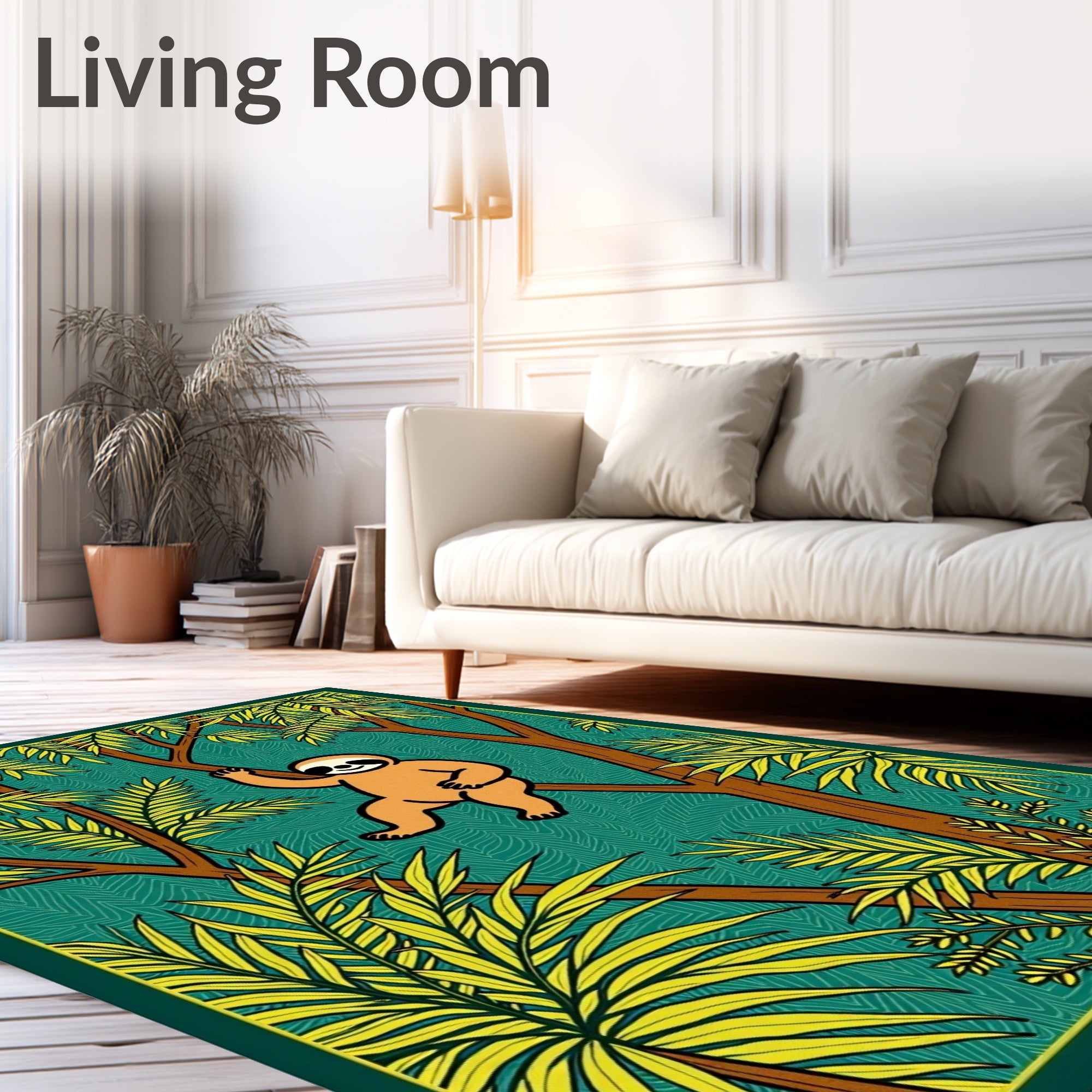 Jungle Sloth Tropical Leaf Trees Rug