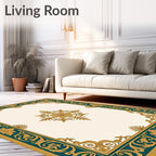 Ornate Teal Gold Damask Medallion Rug