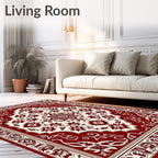 Vintage Crimson Floral Medallion Rug