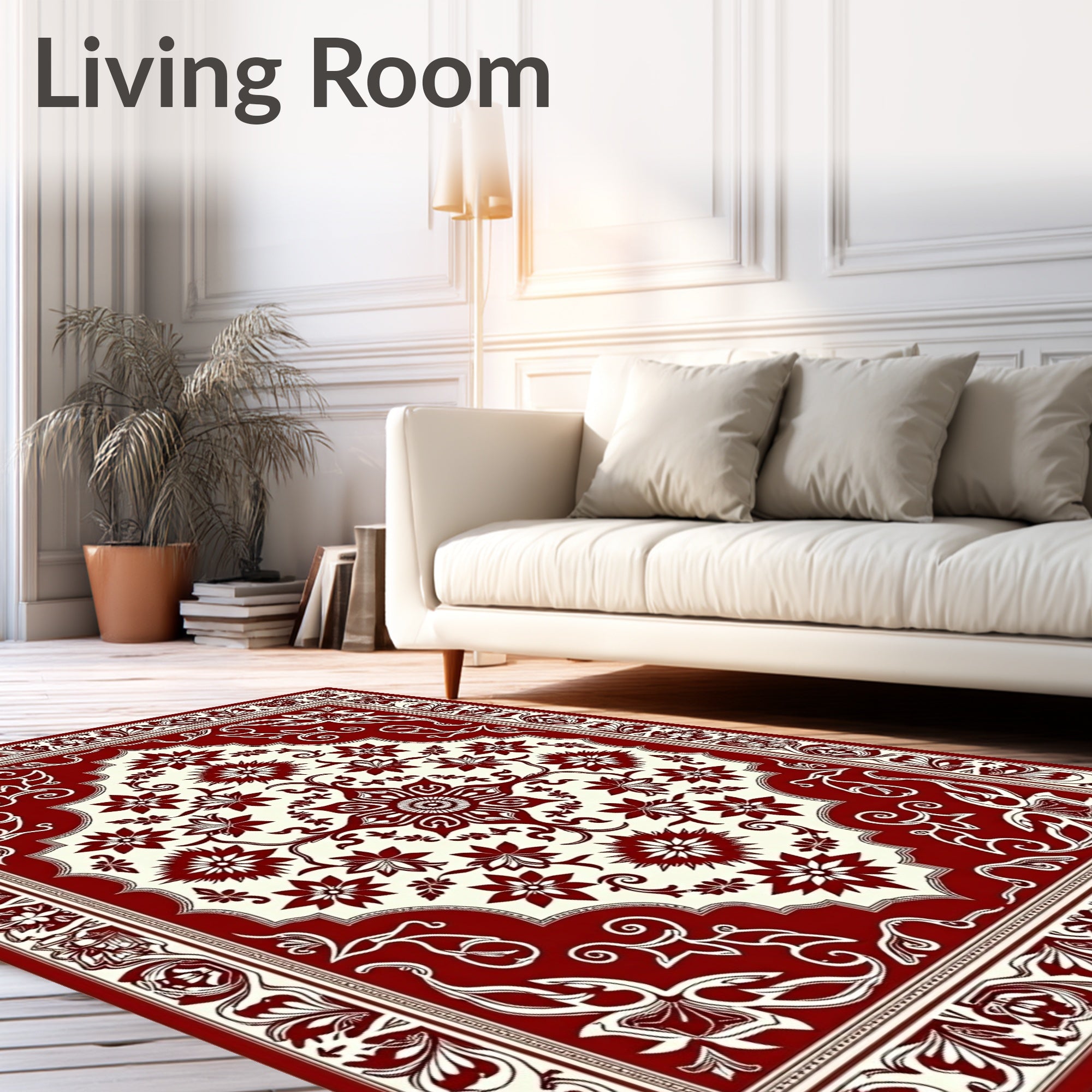 Vintage Crimson Floral Medallion Rug