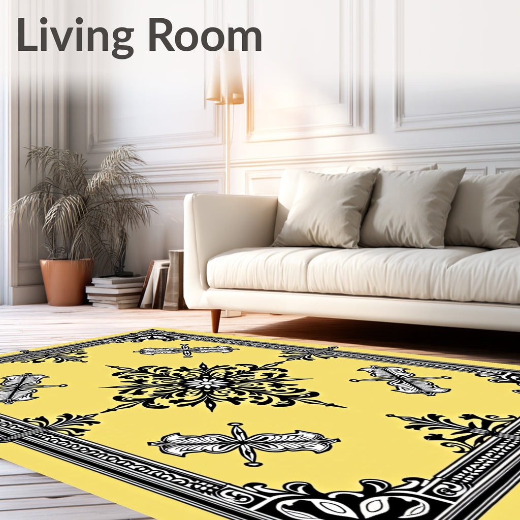 Golden Black Flourish Medallion Frame Rug