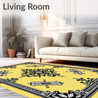 Golden Black Flourish Medallion Frame Rug