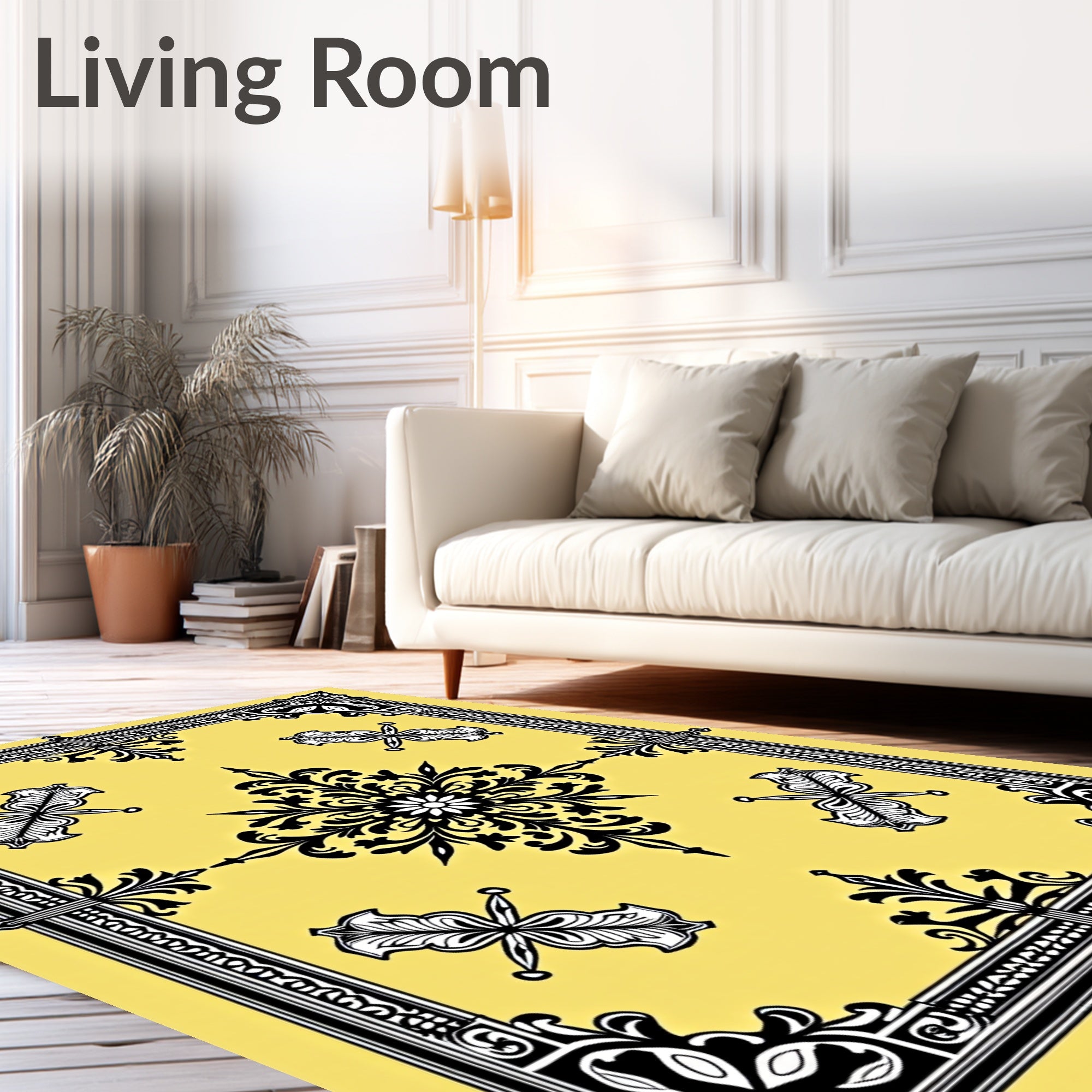 Golden Black Flourish Medallion Frame Rug