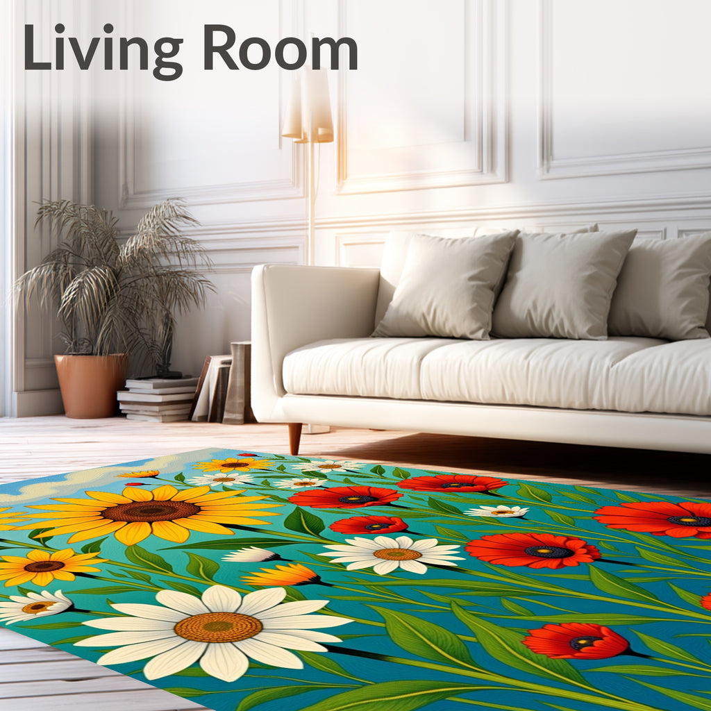 Vibrant Sunflowers and Poppies Meadow Rug