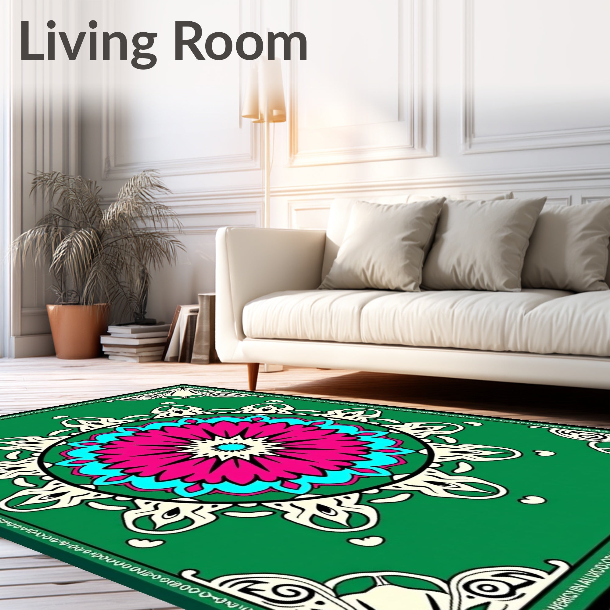 Vibrant Magenta Teal Floral Medallion Rug