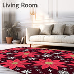 Crimson Poinsettia Snowflake Night Rug