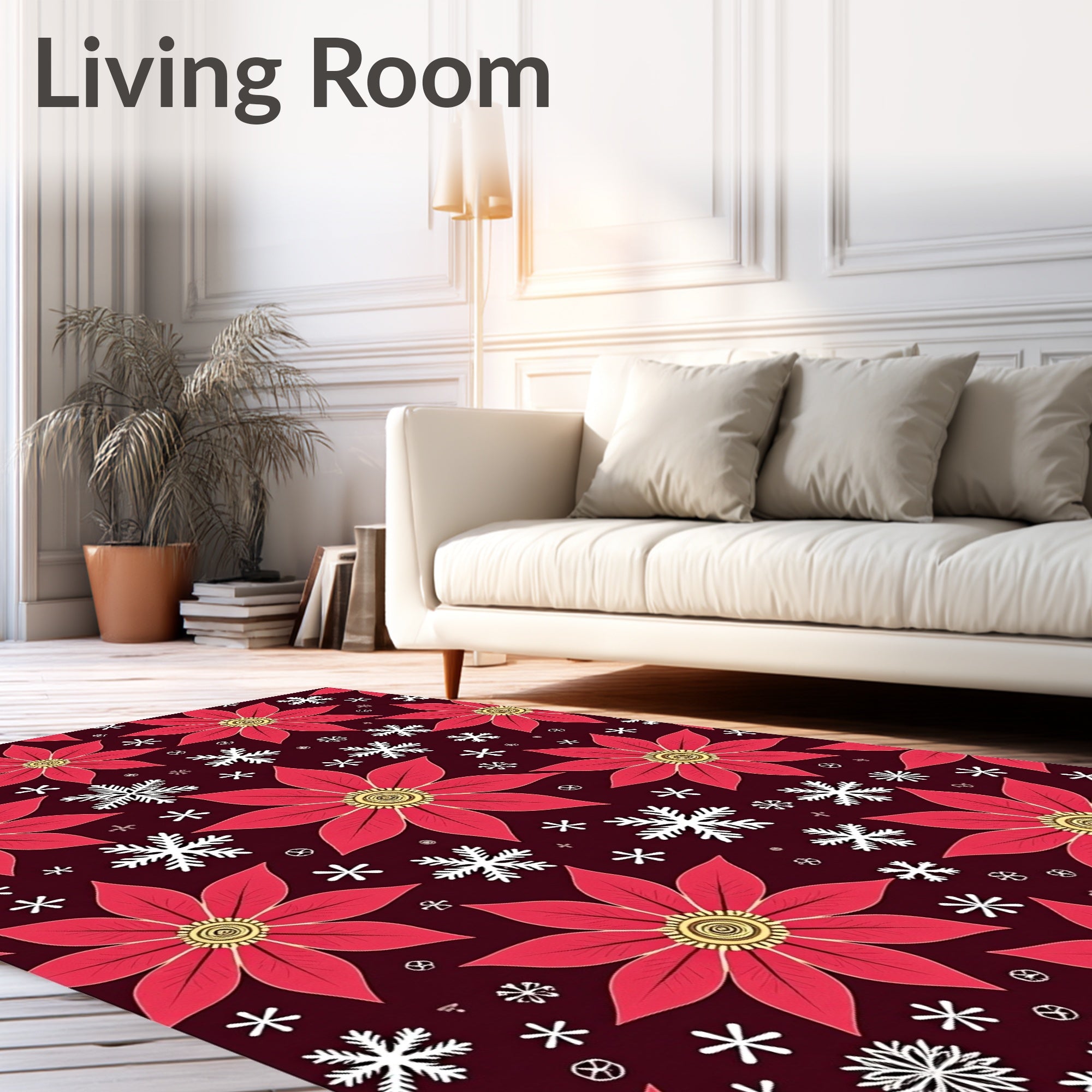 Crimson Poinsettia Snowflake Night Rug