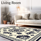 Cream Navy Ornate Bloom Mandala Rug