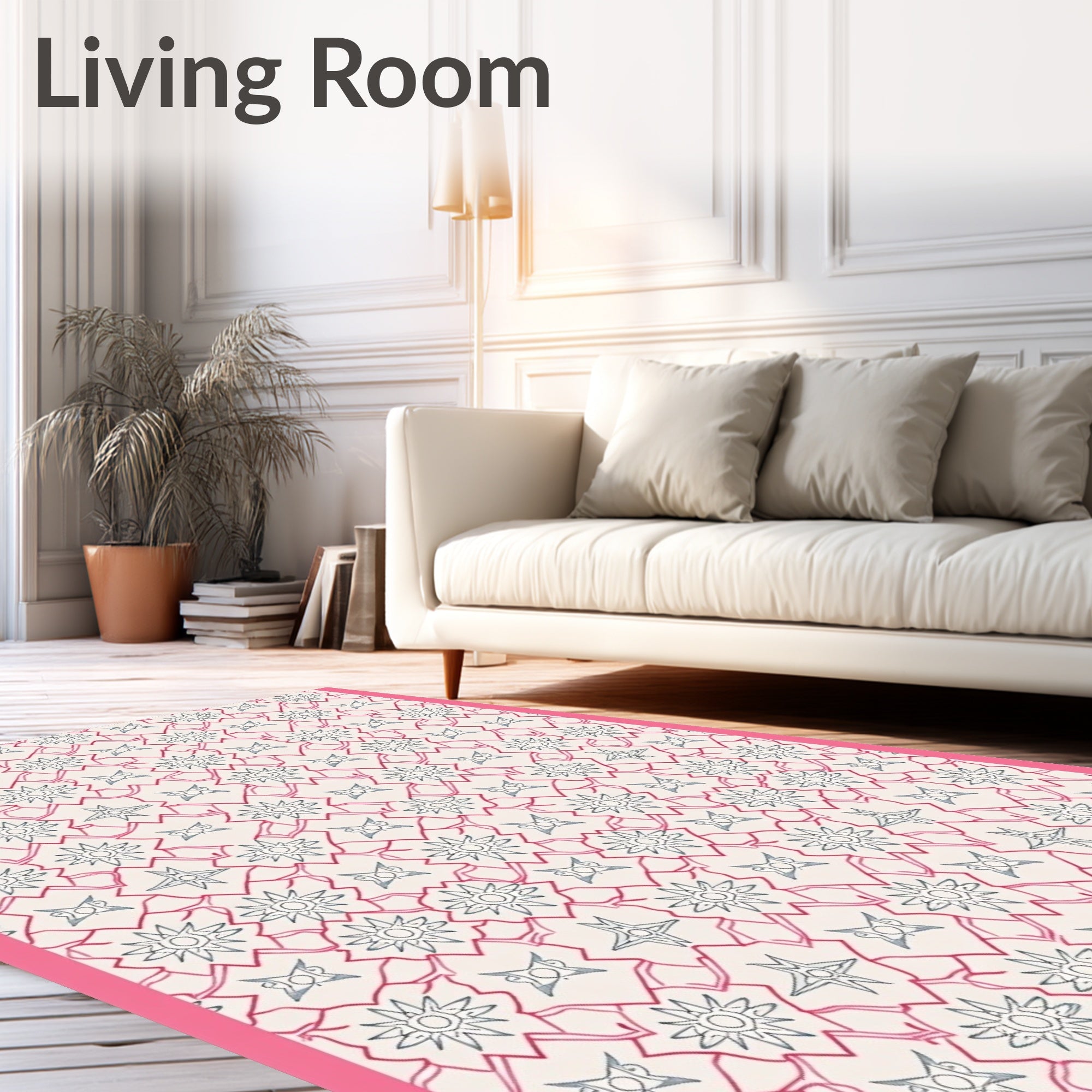 Pink White Starburst Geometric Medallion Rug