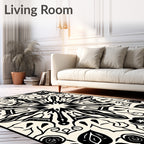 Black Cream Intricate Medallion Mandala Rug