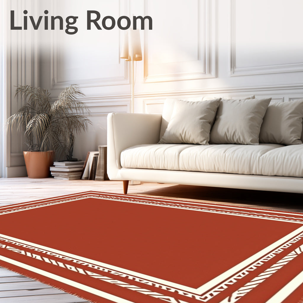 Terracotta White Geometric Border Rug