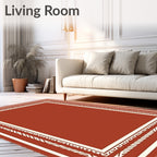 Terracotta White Geometric Border Rug
