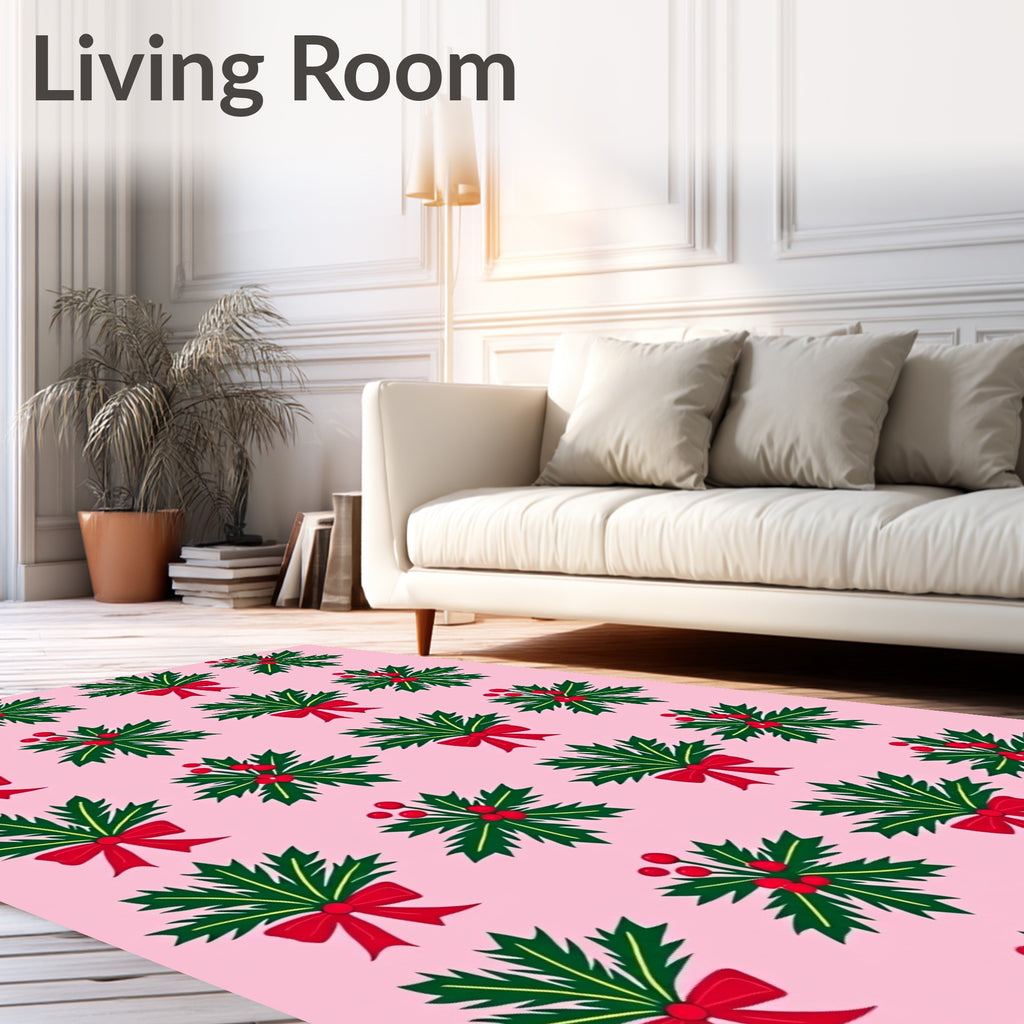 Festive Holly Berry Red Bow Rug