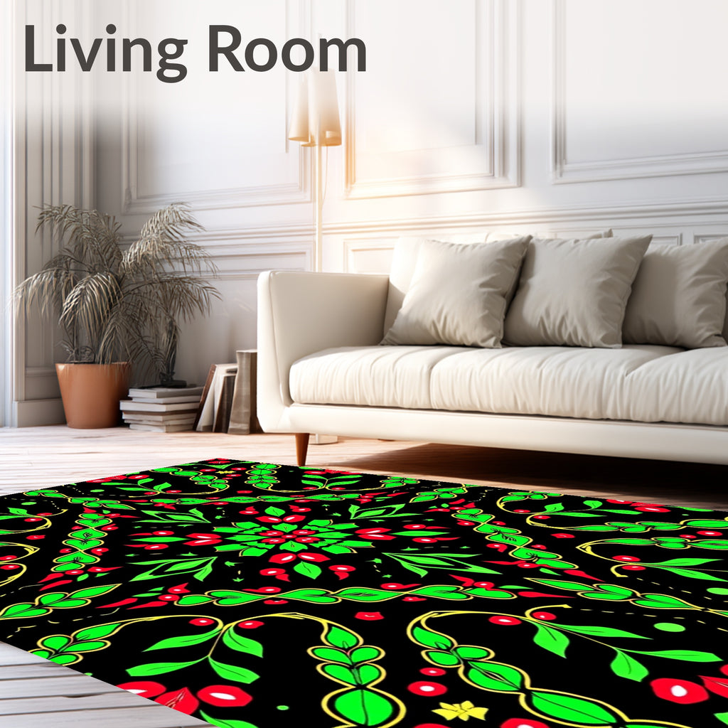 Bold Black Floral Geometric Medallion Rug