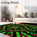Bold Black Floral Geometric Medallion Rug
