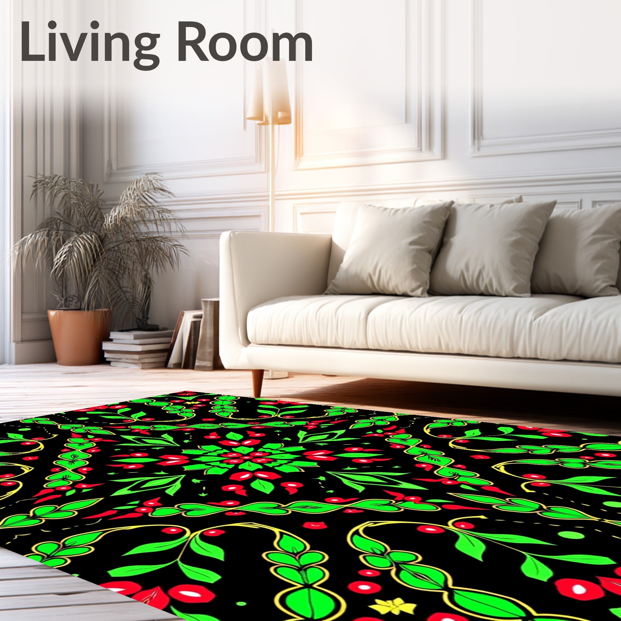 Bold Black Floral Geometric Medallion Rug