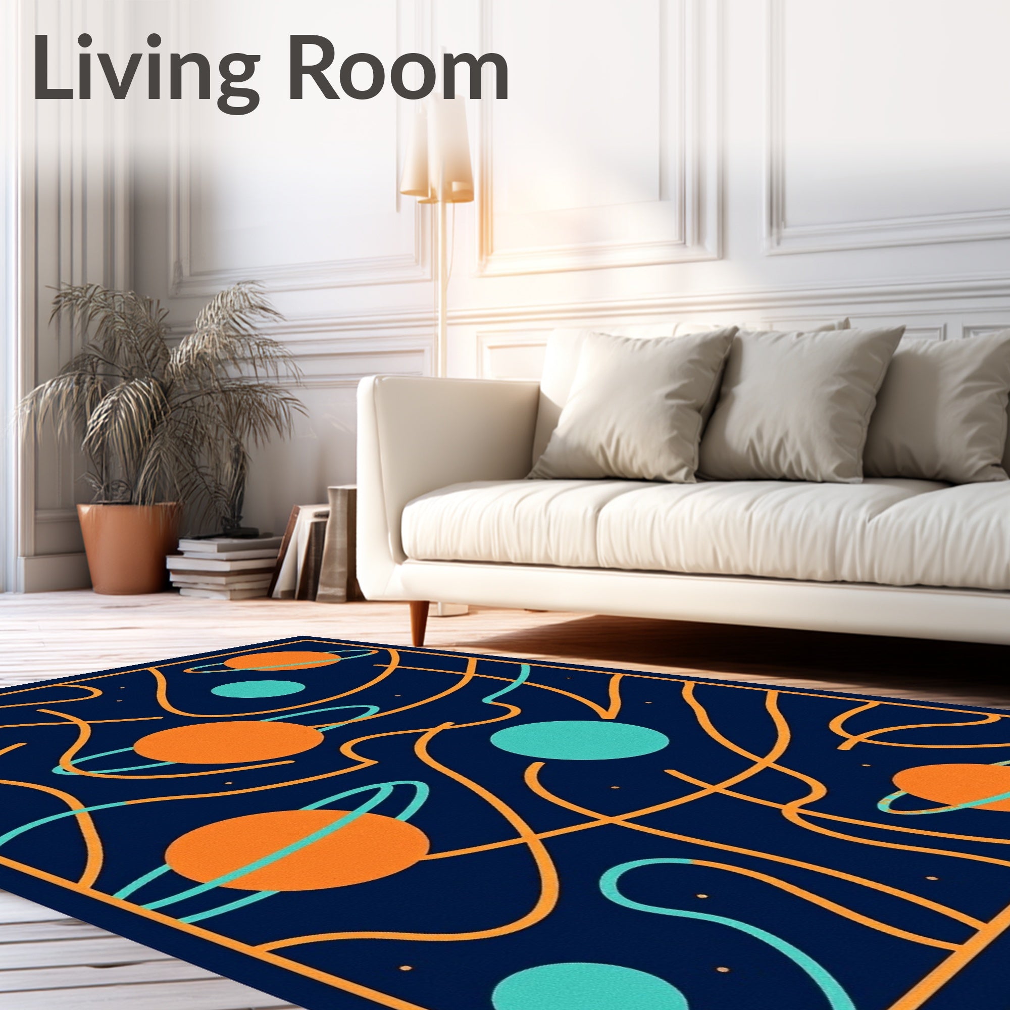 Cosmic Orange Blue Planet Swirl Rug