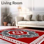 Crimson and Gray Floral Medallion Border Rug