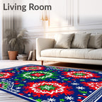 Rich Cobalt Red Green Starburst Rug