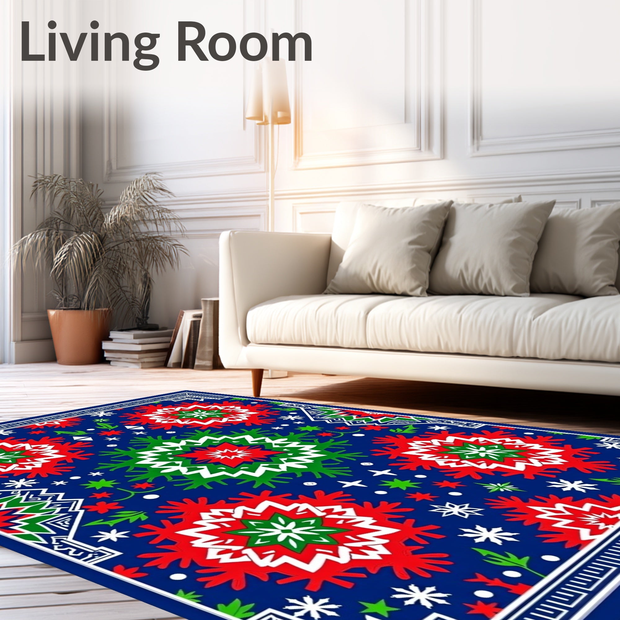 Rich Cobalt Red Green Starburst Rug