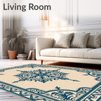 Ornate Navy Blue Floral Medallion Rug