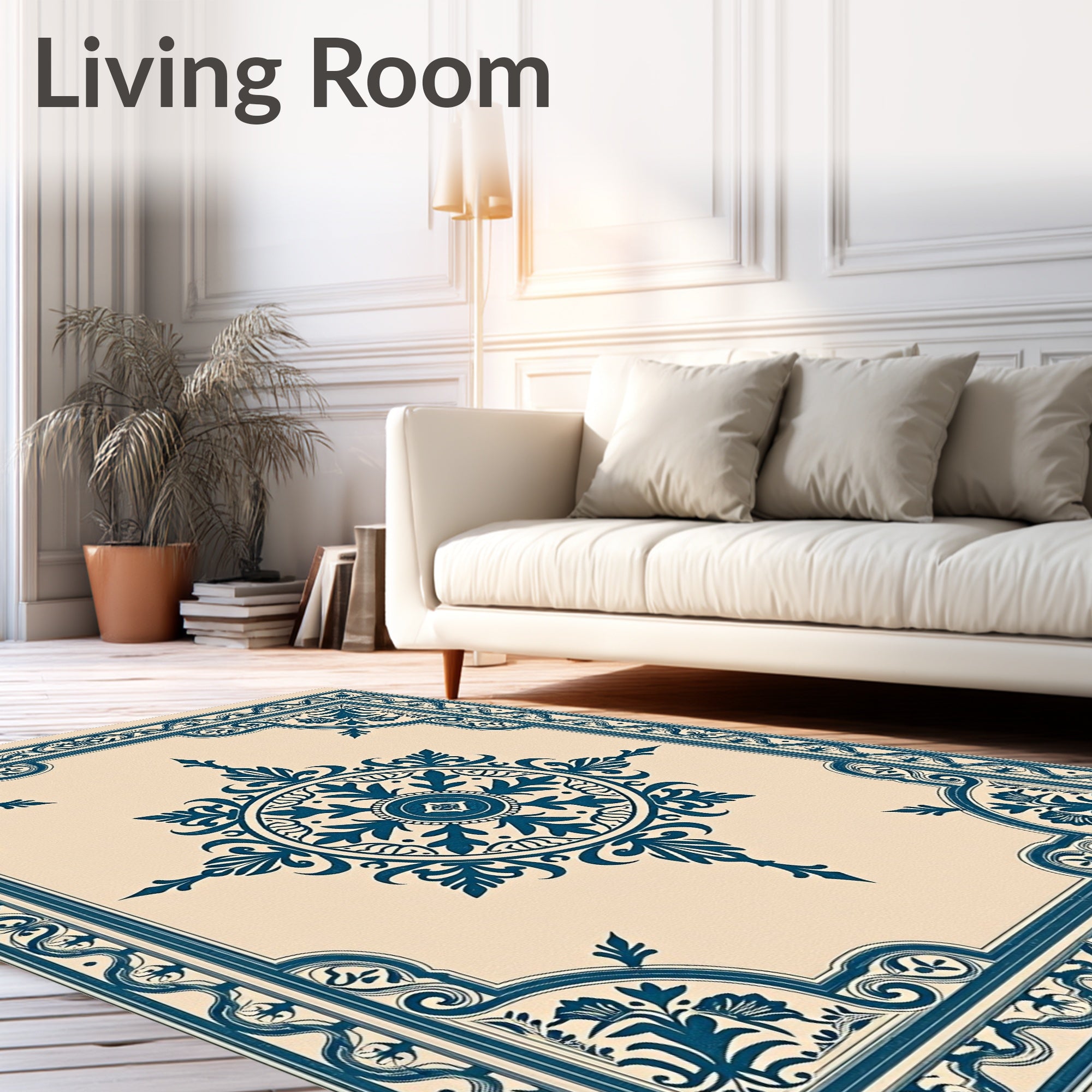 Ornate Navy Blue Floral Medallion Rug