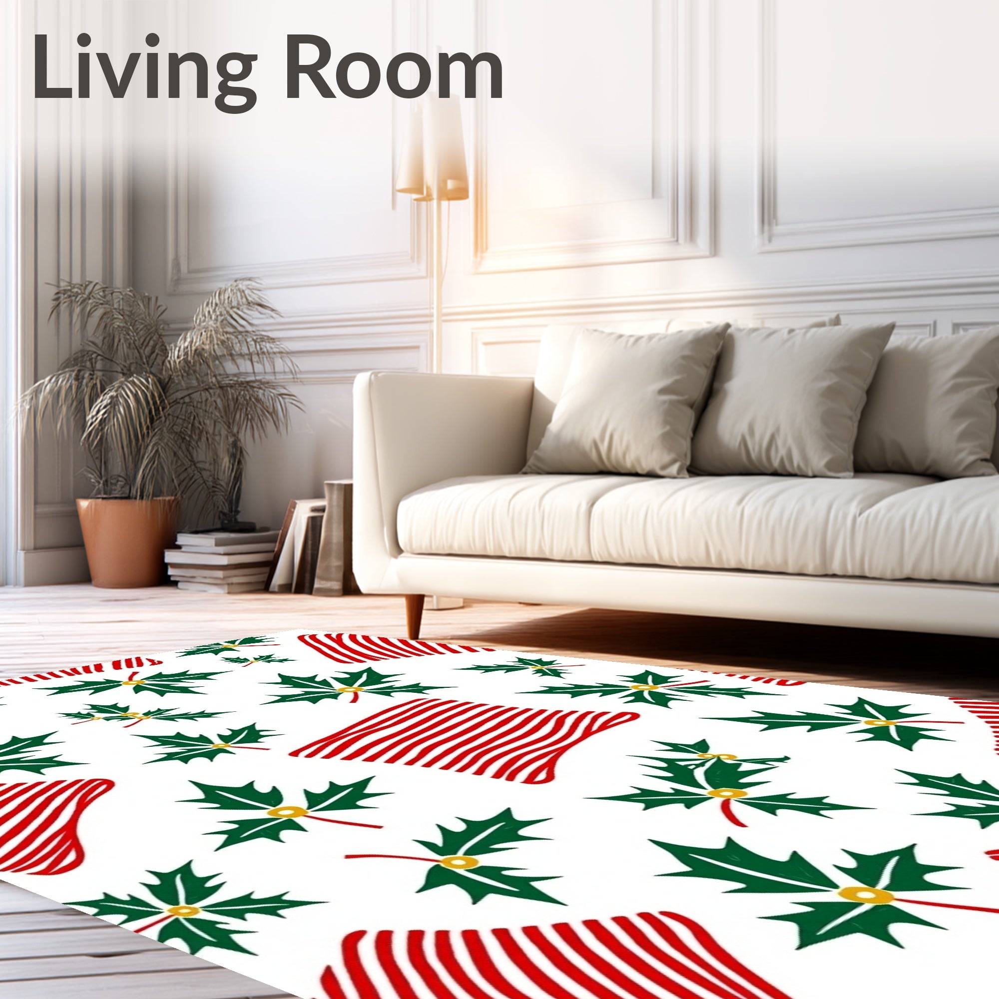 Red White Striped Holly Sprigs Rug