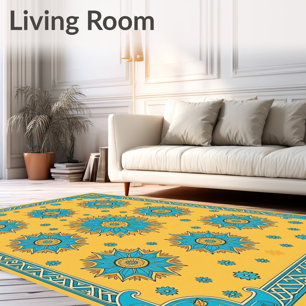 Golden Yellow Floral Medallion Border Rug