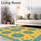 Golden Yellow Floral Medallion Border Rug