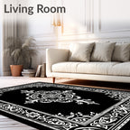 Ornate Black White Scrollwork Manor Rug