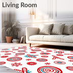 Red Teal Round Floral Whimsical Rug