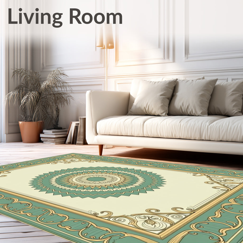 Emerald And Gold Medallion Frame Rug