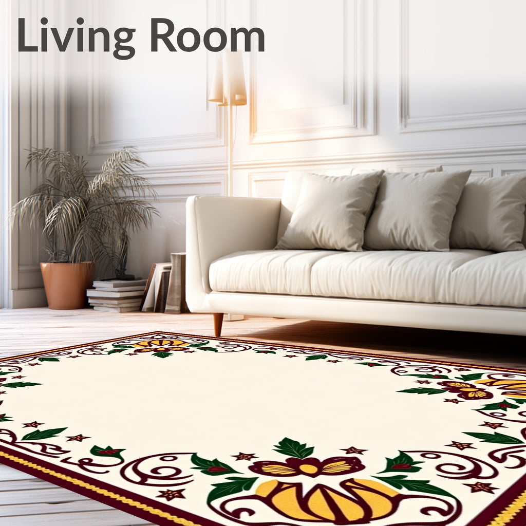 Crimson Yellow Floral Border Frame Rug