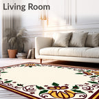 Crimson Yellow Floral Border Frame Rug
