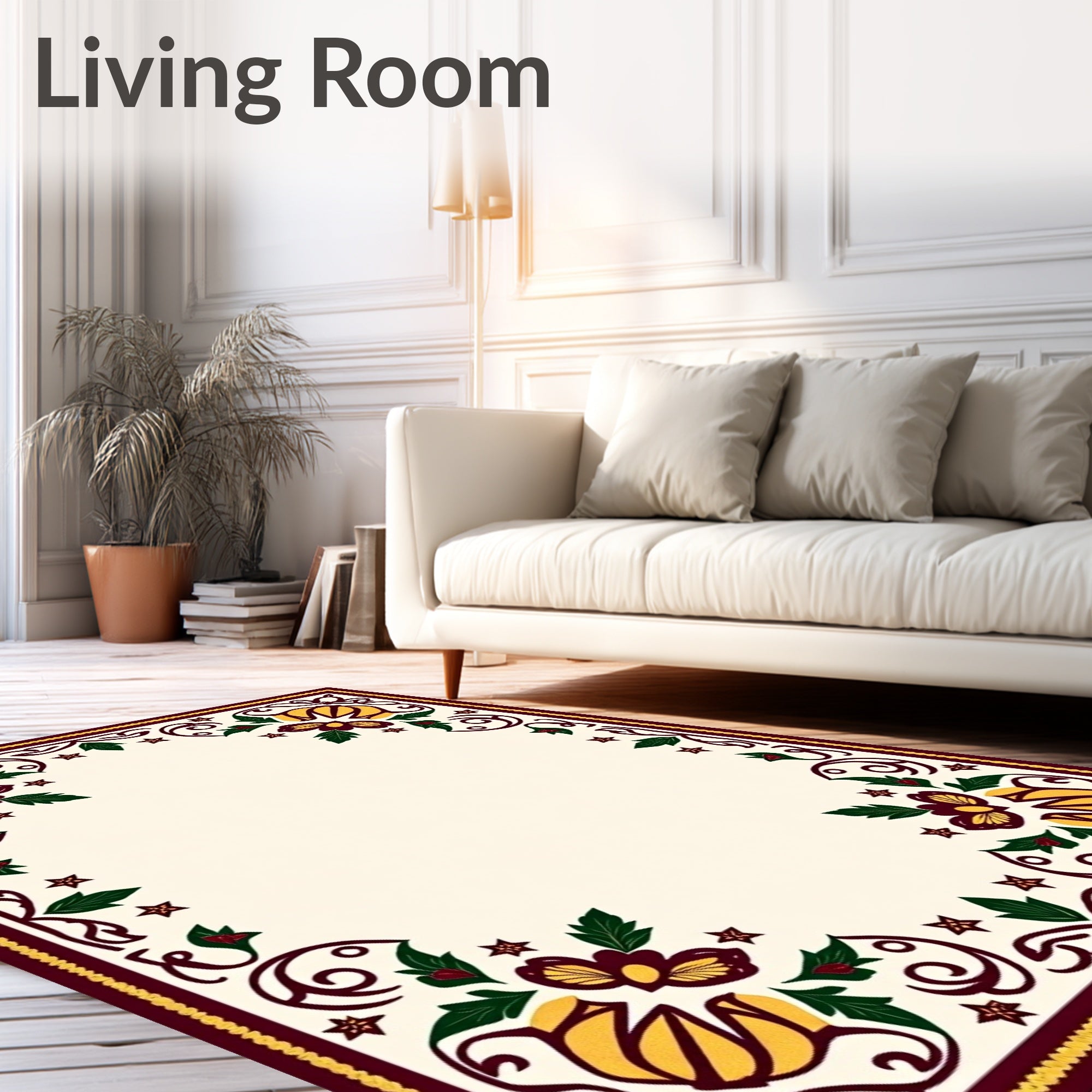 Crimson Yellow Floral Border Frame Rug
