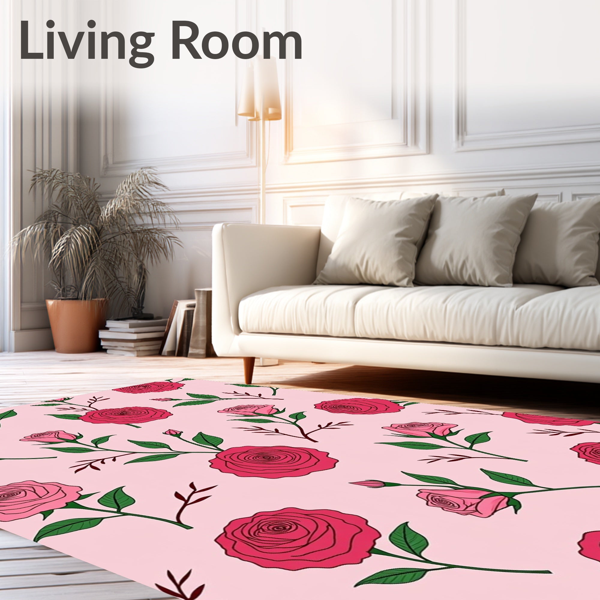 Rose Blush Pink Floral Branches Rug