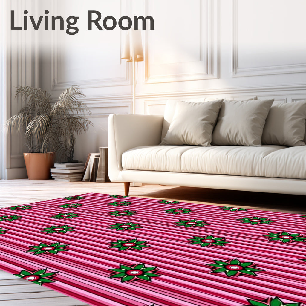 Rose Pink Striped Floral Medallion Rug