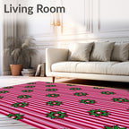 Rose Pink Striped Floral Medallion Rug