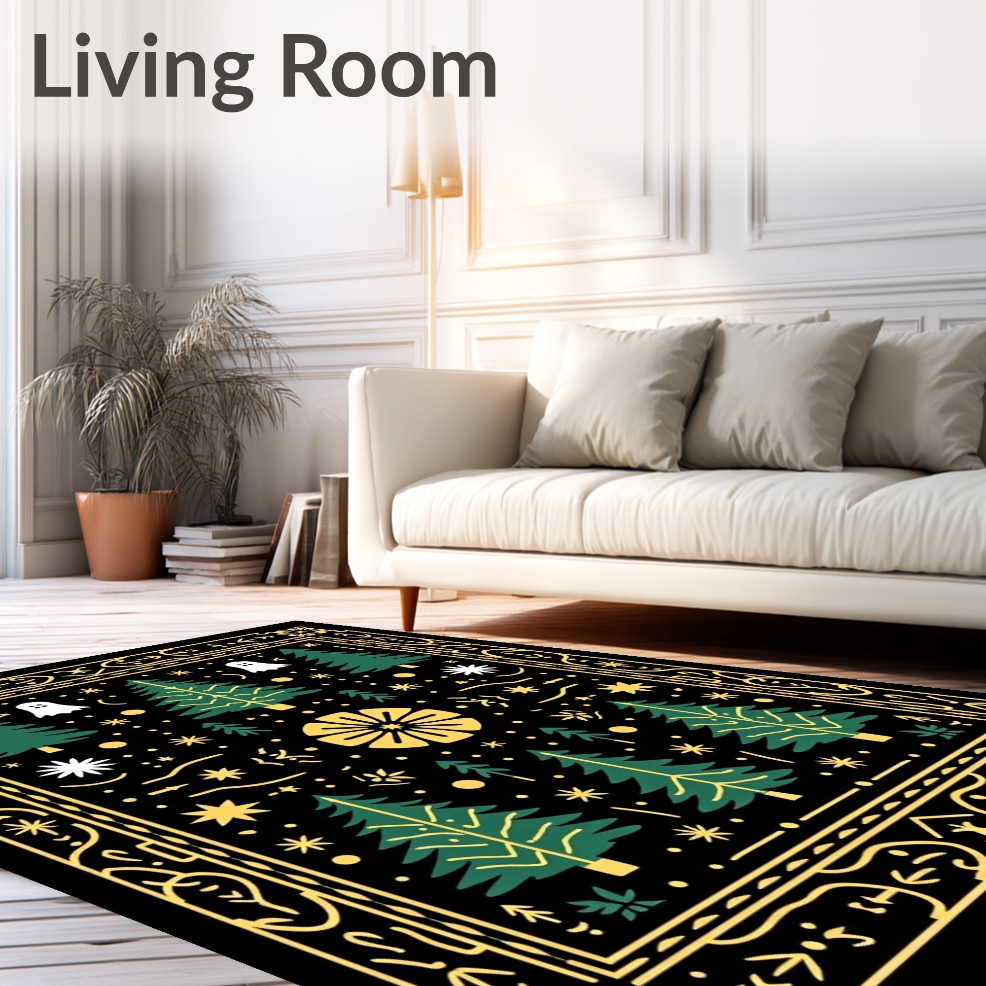 Whimsical Black Green Tree Ghost Rug