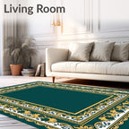 Ornate Emerald Golden Floral Border Rug