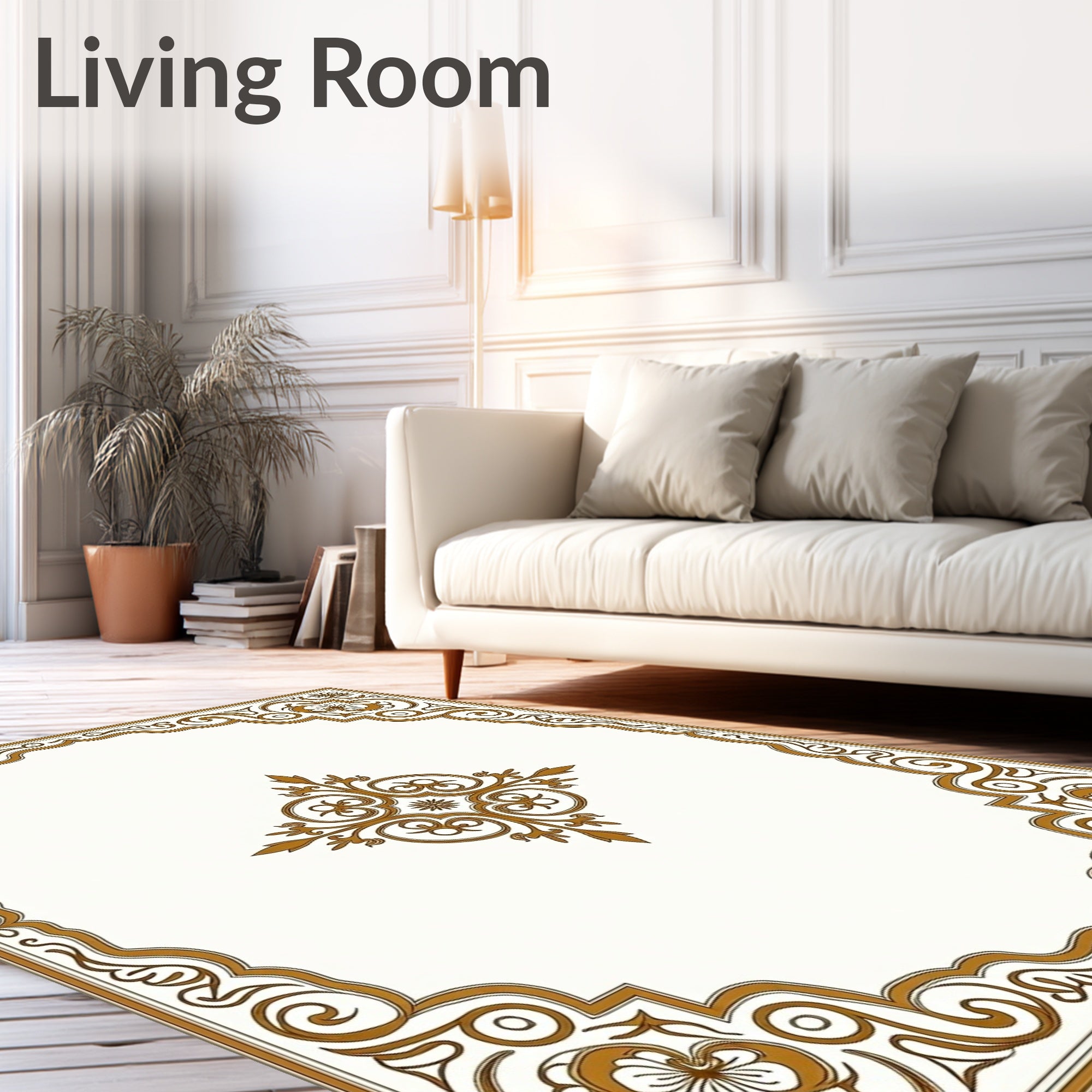 Ornate Golden Scrollwork Accent Rug