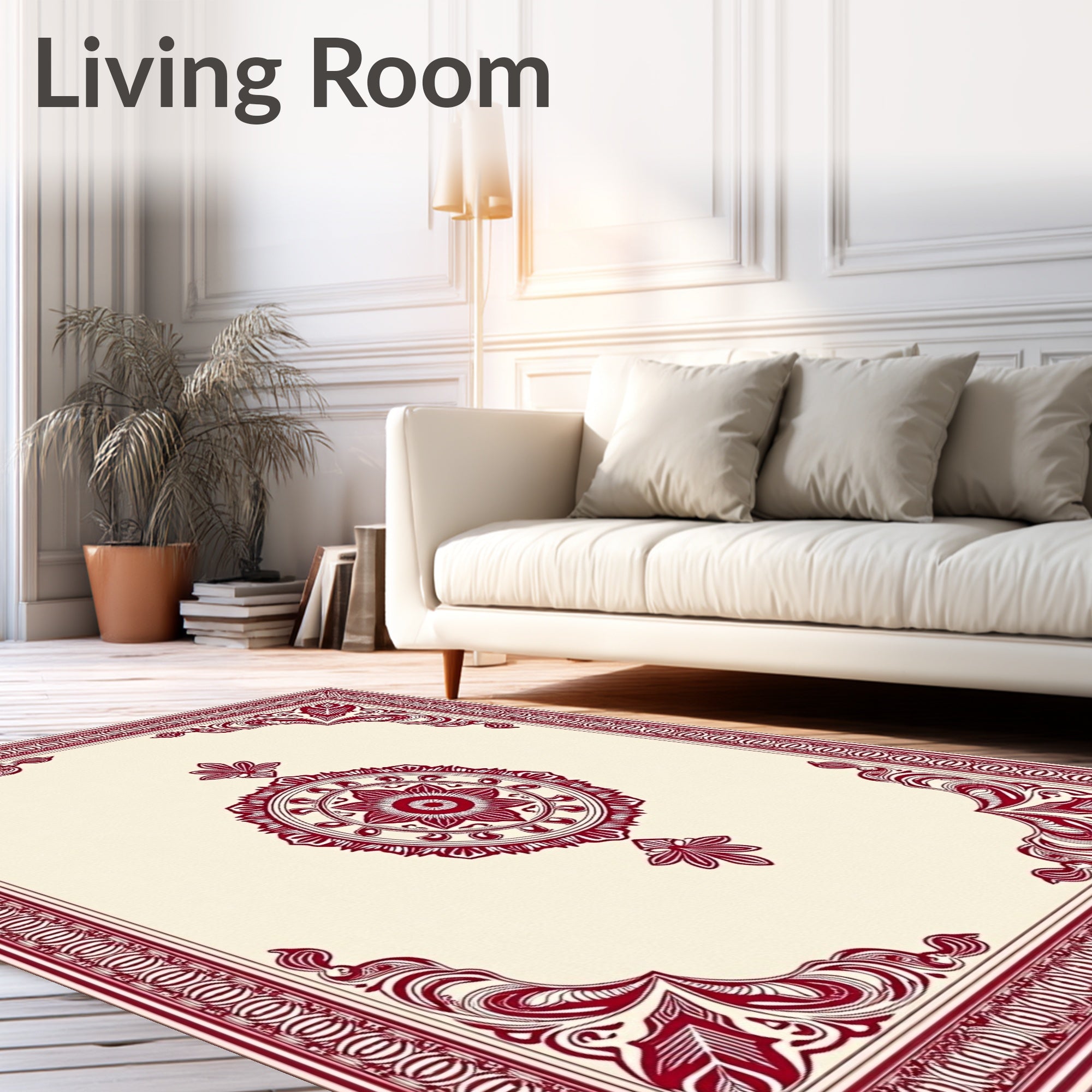 Crimson Cream Mandala Corner Flourish Rug