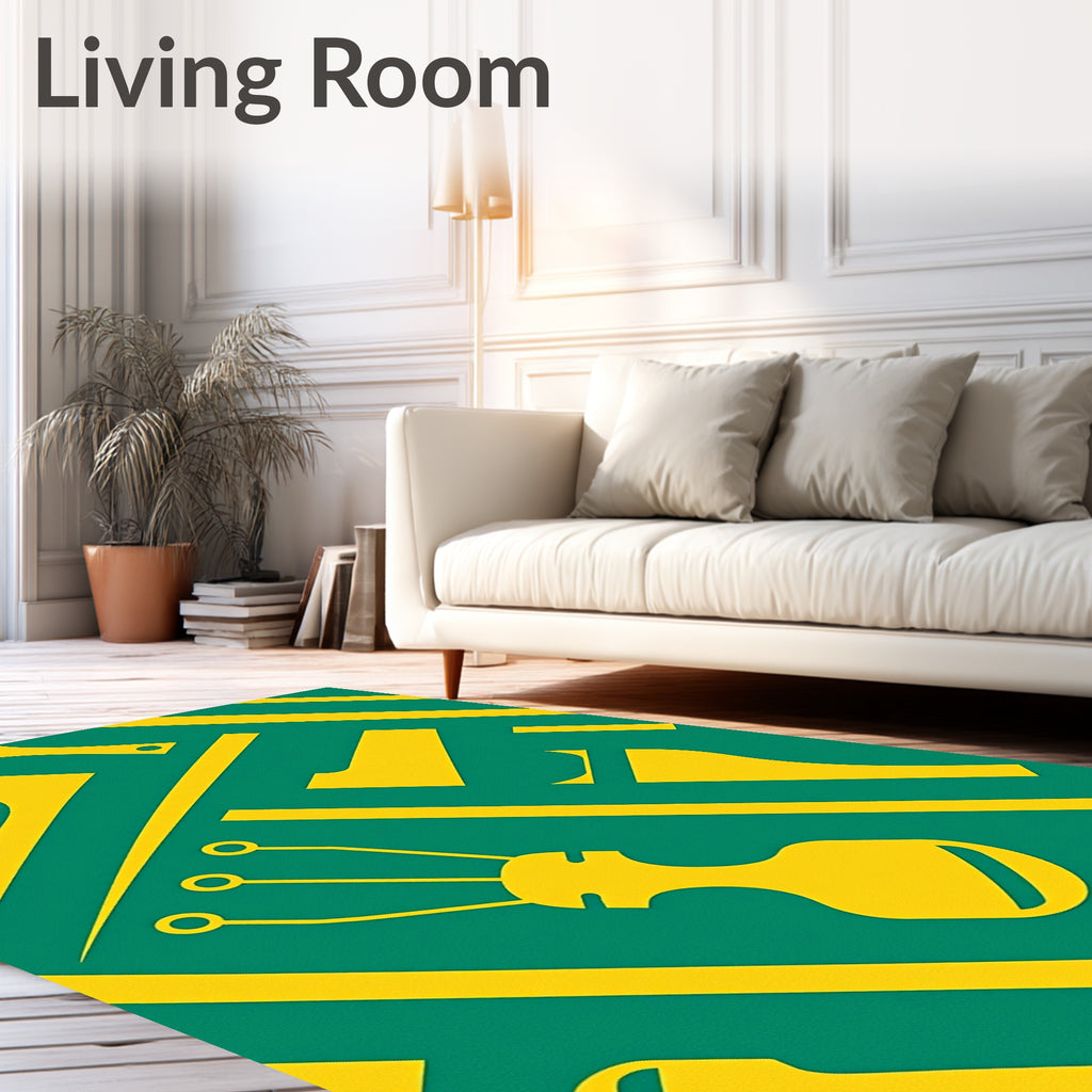 Golden Yellow Tools Grid Rug