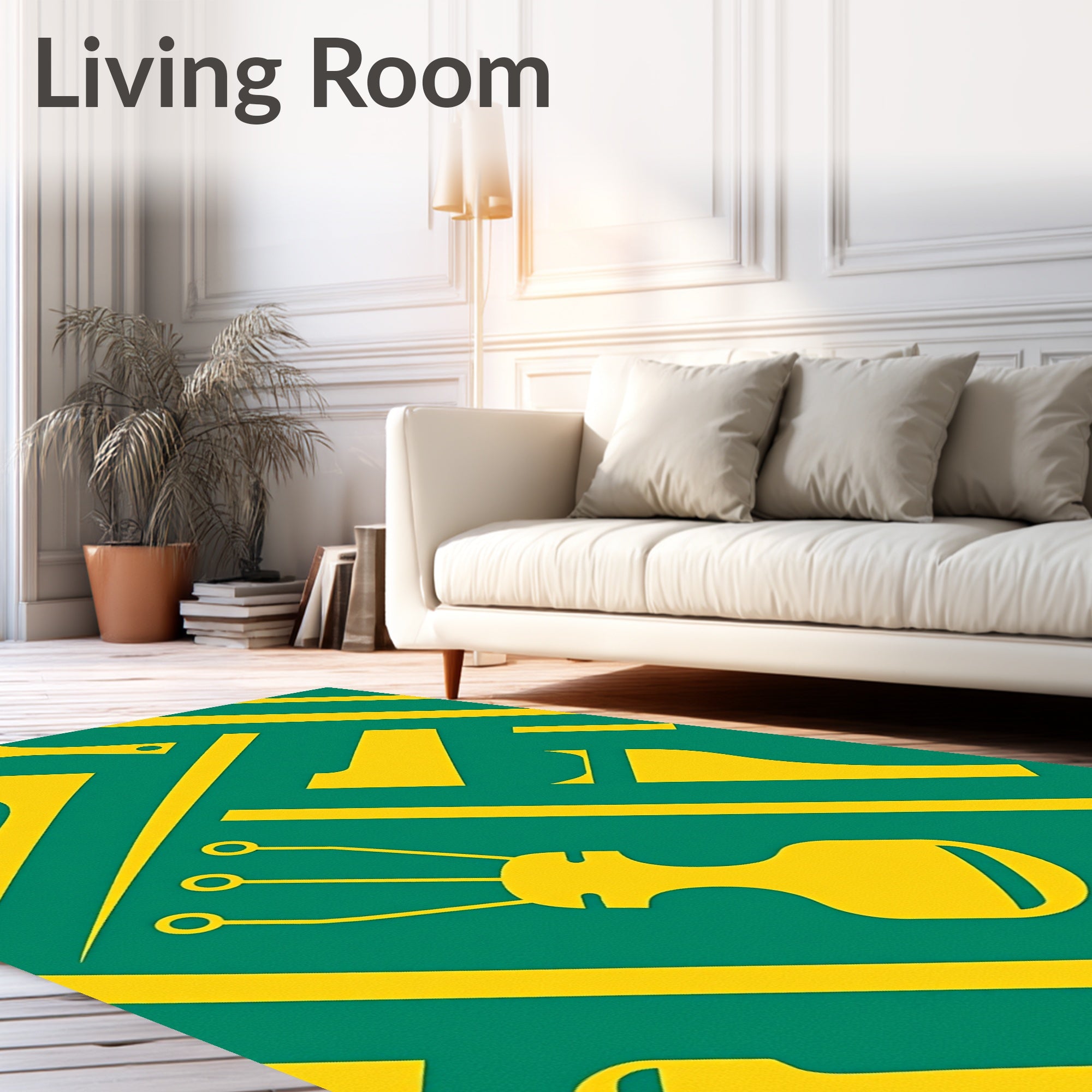 Golden Yellow Tools Grid Rug