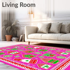Pink Gingerbread Houses Swirls Bordered Rug